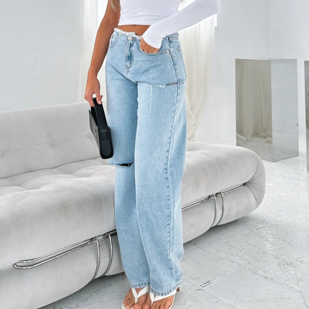 Out Too Late Mid Rise Straight Leg Jeans Vintage Mid Blue - Read description